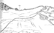 Рис. 81. 69 — пер. Кант-Бас-Тау с одноименного ледника. Зарисовка в южном направлении с расстояния 800 м от седловины перевала